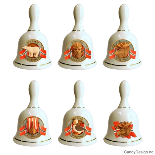 Large souvenir porcelain bells with Viking motifs and more - Assorted