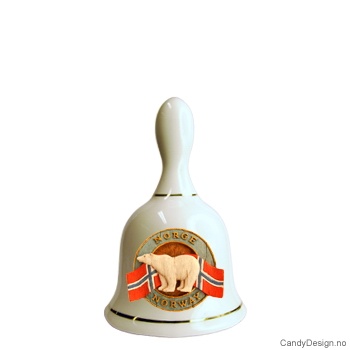 Large souvenir porcelain bell with Norwegian flags and polarbear motif