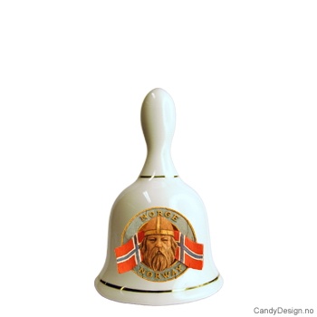 Stor porselen bjelle med Norske flagg og viking motiv 