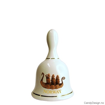 Large souvenir bell with Norwegian motif  Vikingship with three vikings