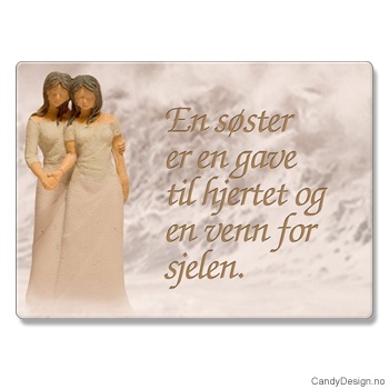 Metallmagneter med kvinnefigurer og tekst - En søster er en gave til hjertet og en venn for sjelen.