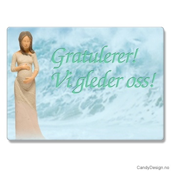 Metallmagneter med kvinnefigurer og tekst  Gratulerer! Vi gleder oss!