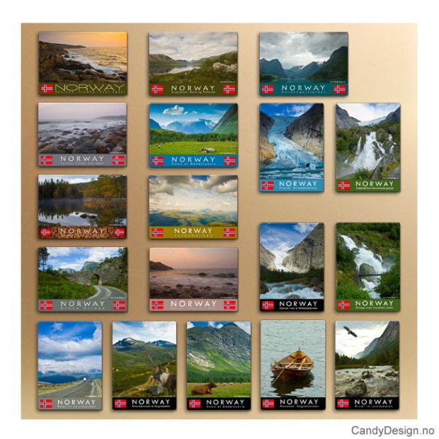 Metal magnets with Norwegin nature images - Assorted