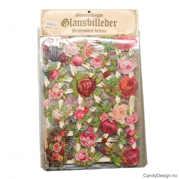 Glansbilder - Roser med glitter