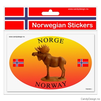 Oval sticker for cars with moose in the sunset