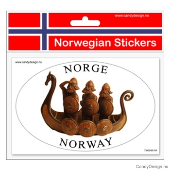 Ovalt klistremerke for bil 3 vikinger i skip