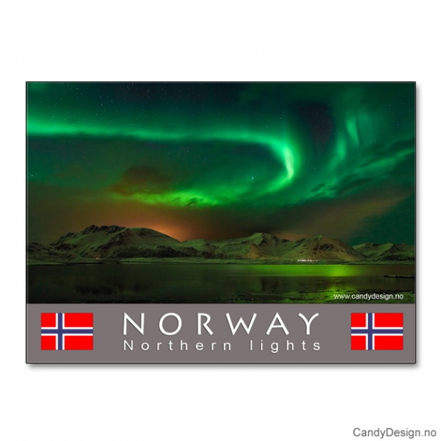 Metallmagnet med Norsk landskap med nordlys (aurora borealis)