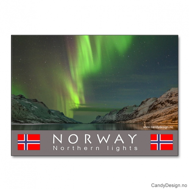 Metallmagnet med Norsk landskap med nordlys (aurora borealis)