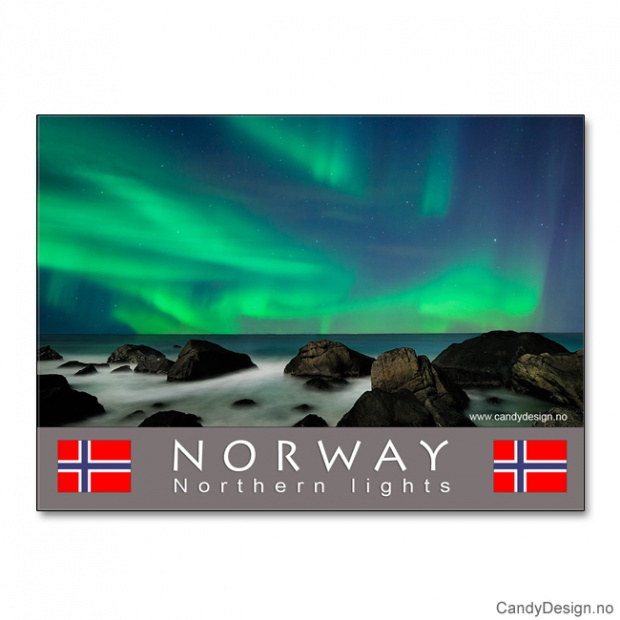Metallmagnet med Norsk landskap med nordlys (aurora borealis)
