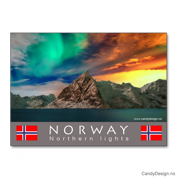 Metallmagnet med Norsk landskap med nordlys (aurora borealis)