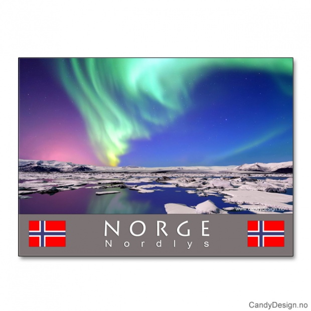 Metallmagnet med Norsk landskap med nordlys (aurora borealis)
