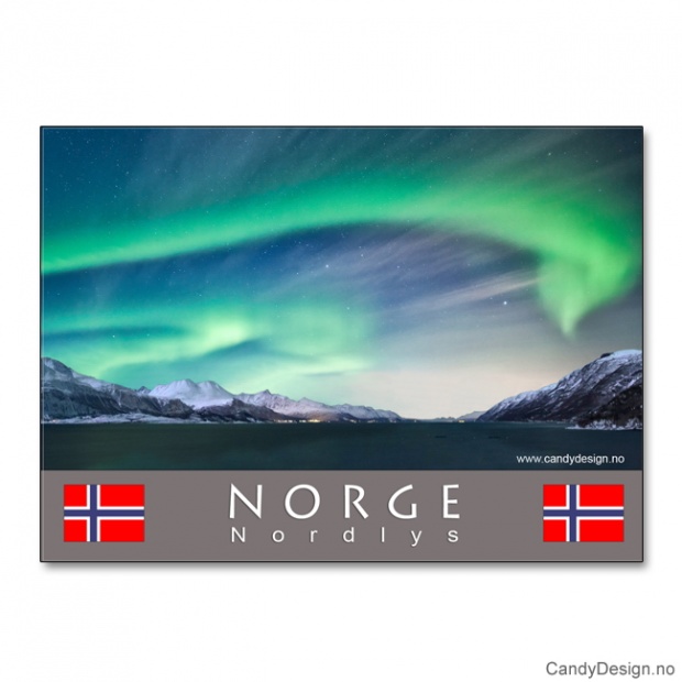 Metallmagnet med Norsk landskap med nordlys (aurora borealis)