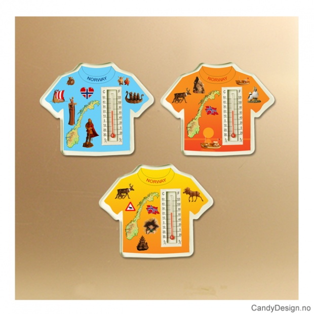 Assorted T-shirt magnets with thermometer