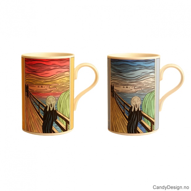 Skrik kopper med motiv inspirert av Edvard Munch og Andy Warhol