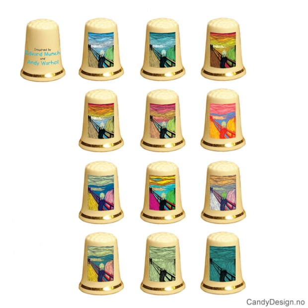Skrik porcelain thimbles inspired of Edvard Munch and Andy Warhol