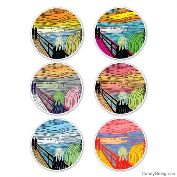 Skrik porcelainplates with magnets inspired of Edvard Munch and Andy Warhol