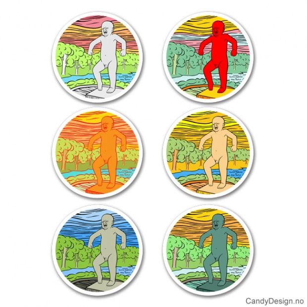 Sinnataggen porcelainplates with magnets inspired of Gustav Vigeland and Andy Warhol