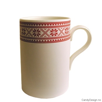 Mug with traditional Norwegian knitting pattern in red