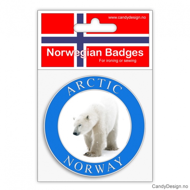Round souvenir badges with Arctic Norway and polarbear