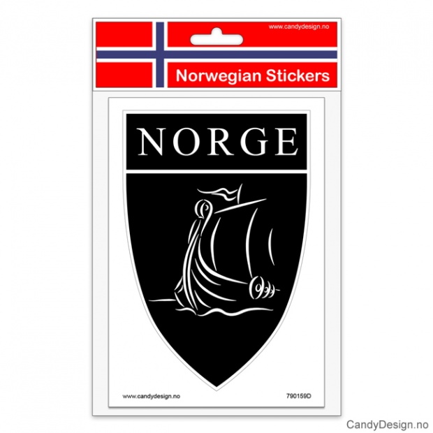 Suvenir klistremerker med vikingskip og Norge