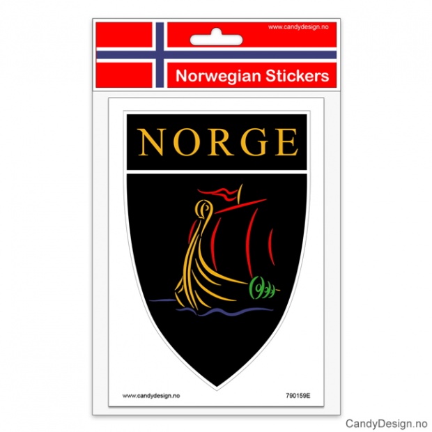 Suvenir klistremerker med vikingskip i farger og Norge