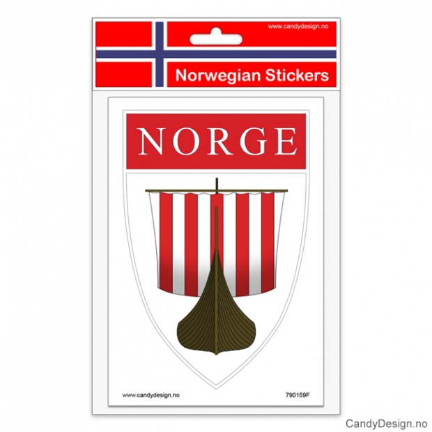 Suvenir klistremerker med vikingskip og Norge