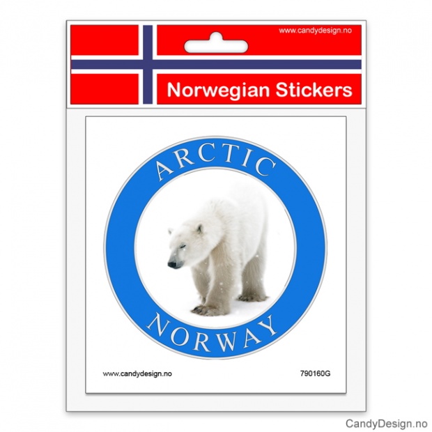Round souvenir stickers with Arctic Norway and polarbear