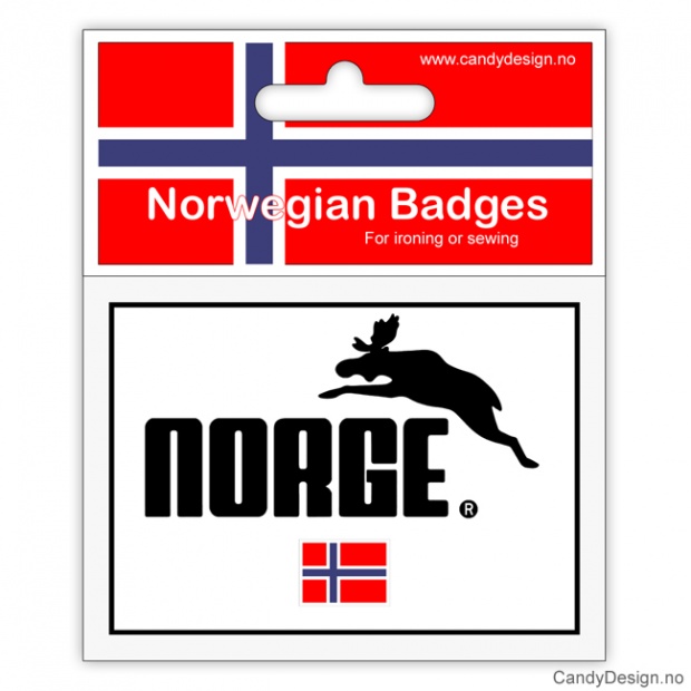 Suvenir jakkemerke med elg motiv og Norsk flagg