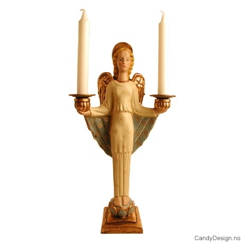 Angel candleholder for two candles  Large blue/ offwhite
