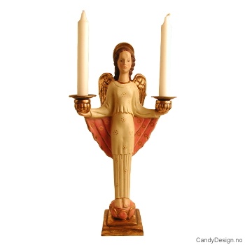 Angel candleholder for two candles  Large pink/ offwhite
